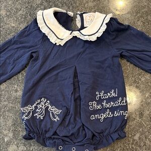 Navy Blue Baby Romper with White Embroidery